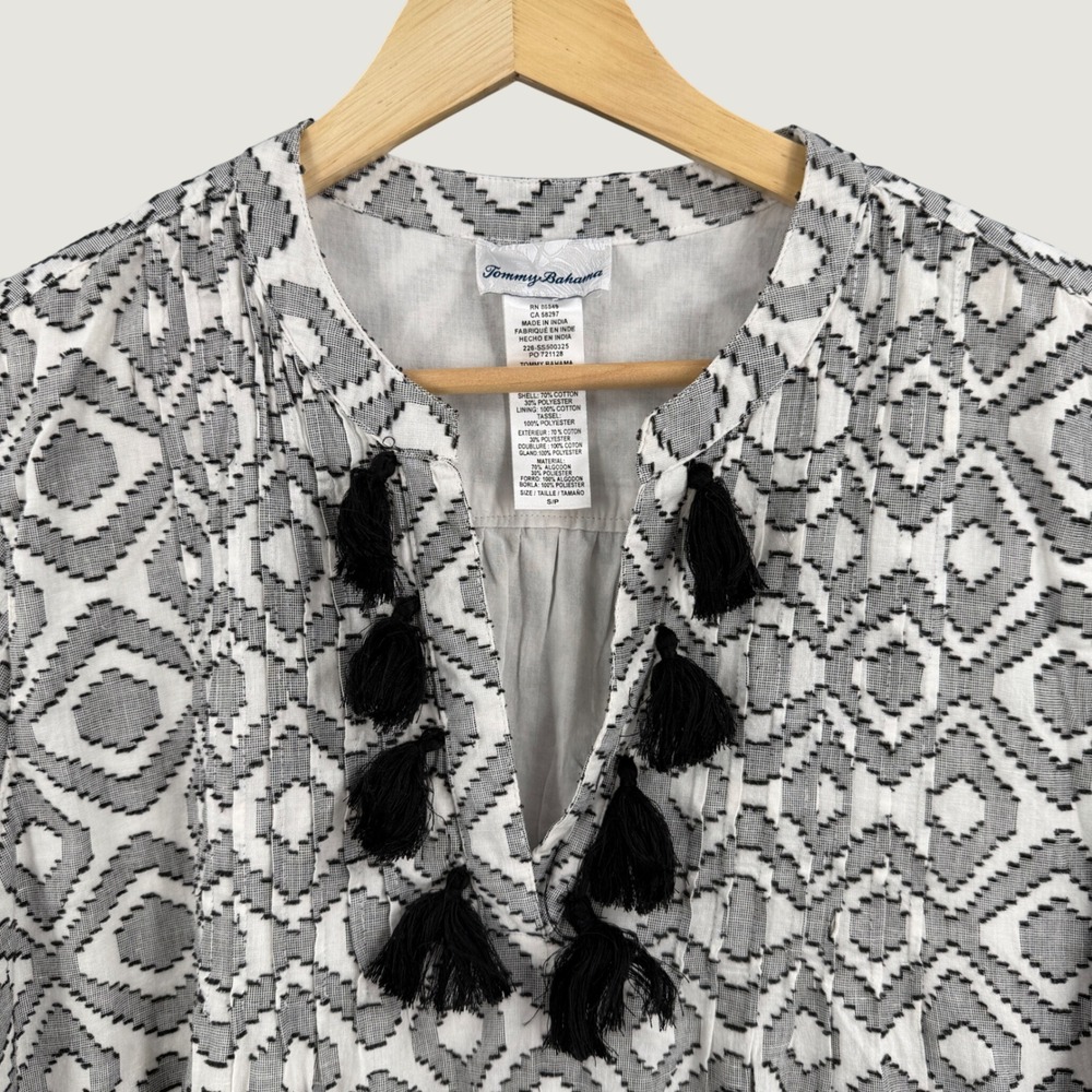 Tommy Bahama Tassel Tunic Dress Size Small Geometric Print Lined Tiered - Picture 2 of 4